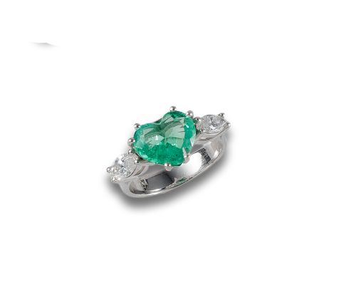 GOLD, EMERALD AND DIAMONDS THREE-SYSTEM RING