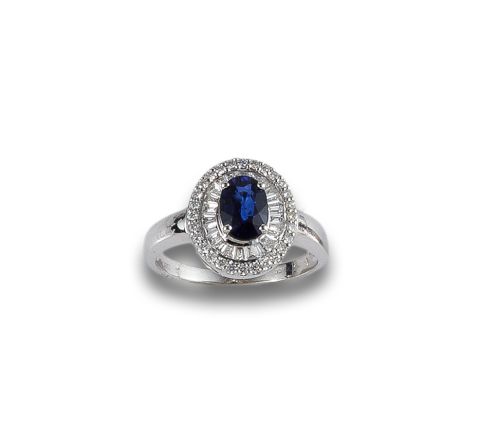 GOLD RING WITH SAPPHIRE AND DIAMONDS