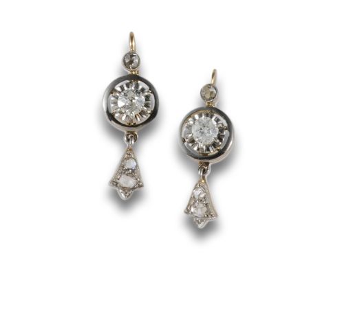 GOLD EARRINGS WITH PLATINUM ACCENTS AND DIAMONDS