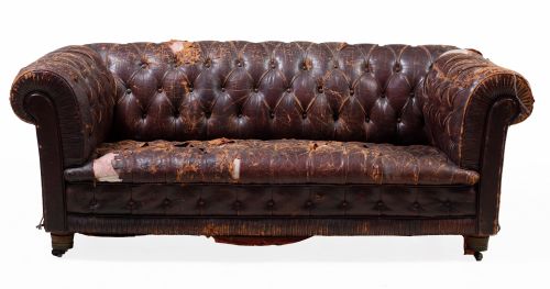 Burgundy leather Chesterfield sofa, Spain, mid-20th century