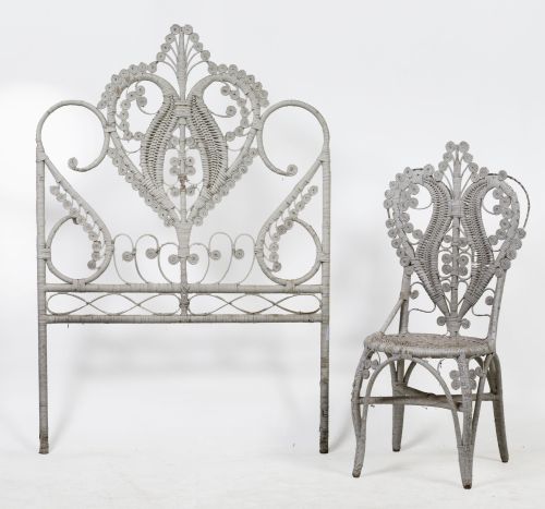 Rush chair and headboard, Spain, 1960s