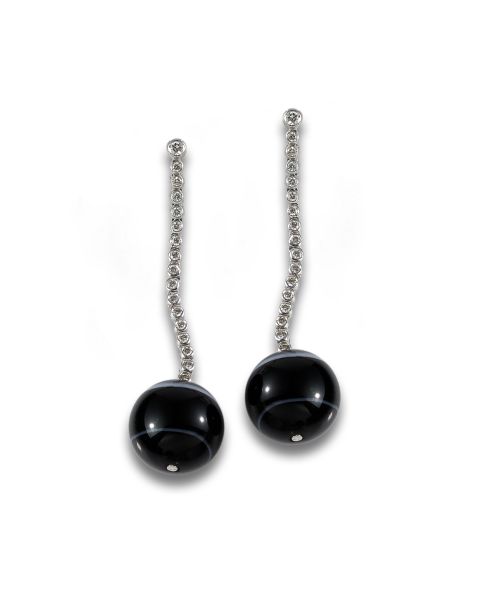 LONG EARRINGS WITH DIAMONDS AND AGATES