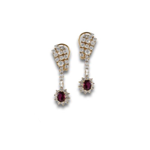 GOLD EARRINGS WITH RUBIES AND DIAMONDS