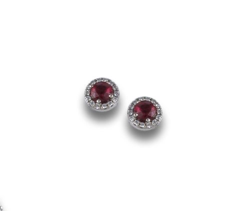 WHITE GOLD RUBY AND DIAMOND STUD EARRINGS