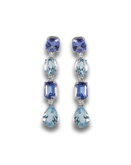 WHITE GOLD EARRINGS WITH TANZANITE, AQUAMARINE AND DIAMONDS