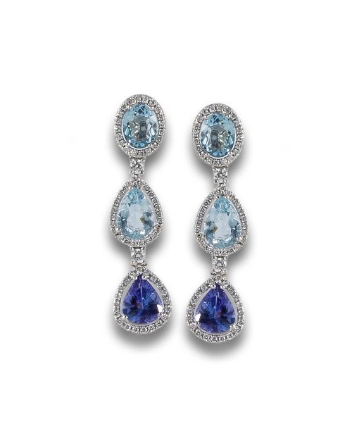 TANZANITE AND AQUAMARINE EARRINGS WITH DIAMONDS
