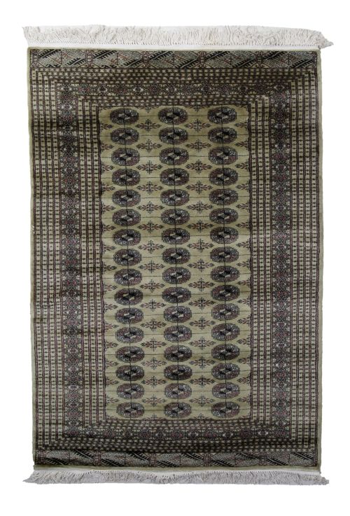 Hand-knotted silk and wool Bukhara rug, 20th century