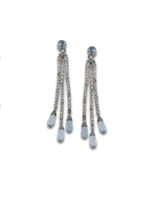 PLATINUM, DIAMONDS AND AQUAMARINS CHANDELIER EARRINGS
