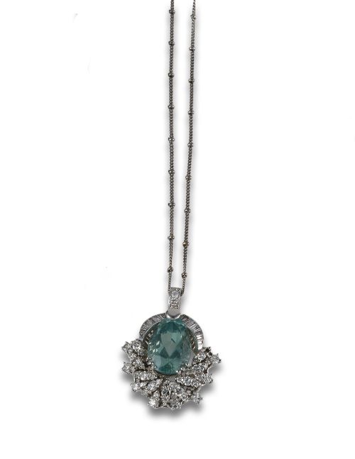 GOLD NECKLACE WITH GOLD, DIAMONDS AND AQUAMARINE