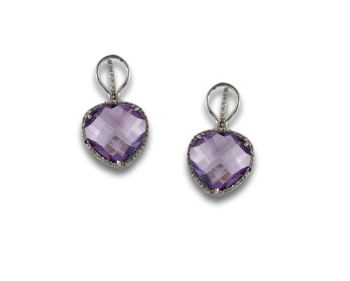 PENDIENTES DE ORO, AMATISTAS Y DIAMANTES