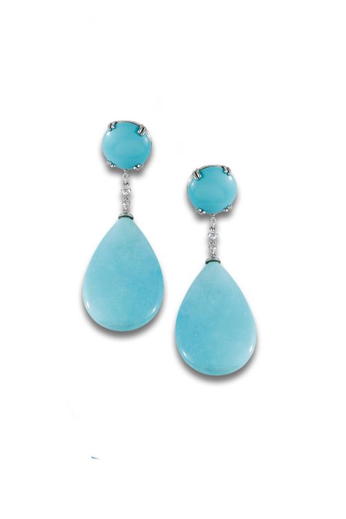 PENDIENTES LARGOS DE ORO CON TURQUESAS Y BRILLANTES