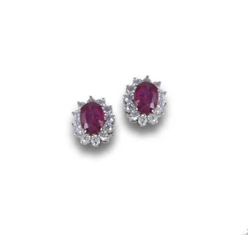 PLATINUM EARRINGS WITH RUBIES AND DIAMONDS