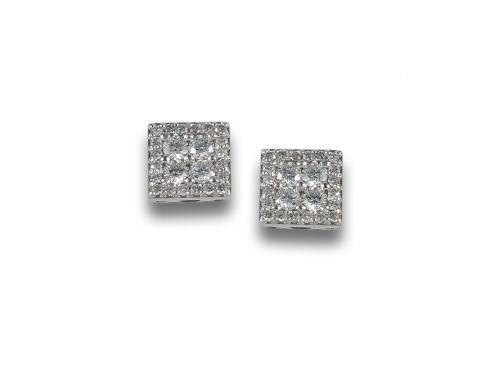 PAIR OF SQUARE GOLD EARRINGS WITH DIAMONDS