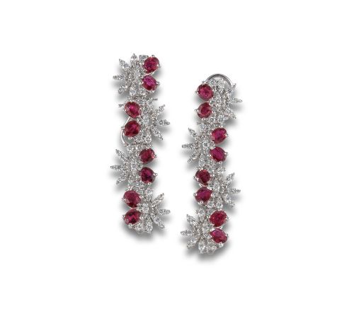 GOLD EARRINGS WITH RUBIES AND DIAMONDS