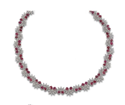 GOLD CHOKER WITH RUBIES AND DIAMONDS
