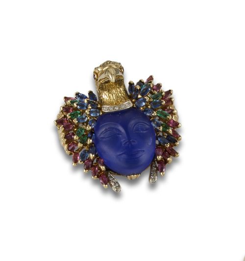 BROCHE DE ORO MULTI GEM Y DIAMANTES