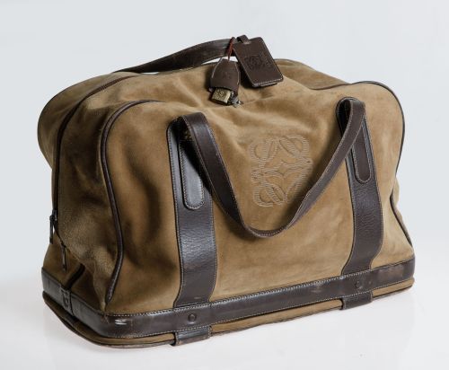 Brown suede and leather travel bag, Loewe, 1980s