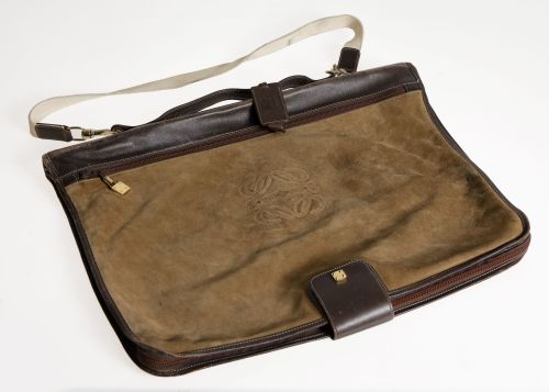 Brown suede and leather suit bag, Loewe, 1980s