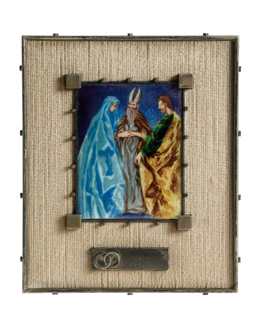 "The Betrothal of the Virgin", enameled metal plaque, 20th