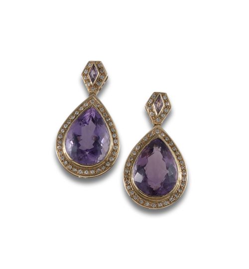 PENDIENTES DE ORO CON AMATISTAS Y BRILLANTES