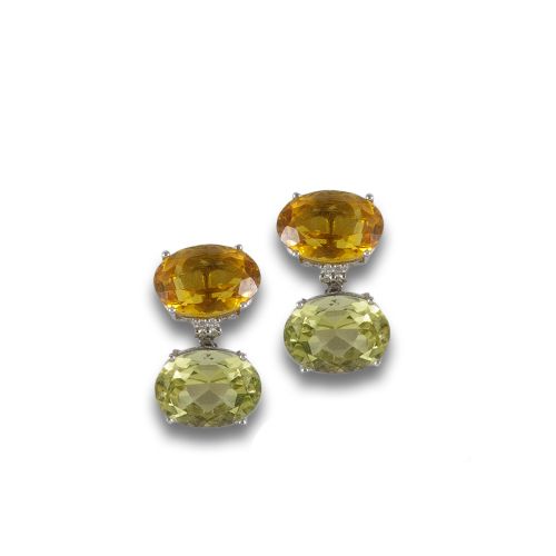 PENDIENTES DE ORO, CUARZOS Y DIAMANTES