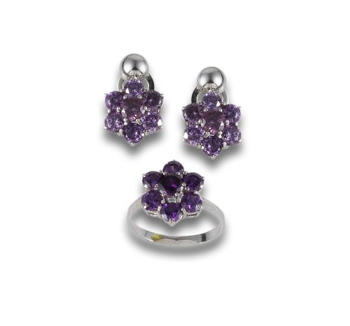 GOLD AND AMETHYST EARRING AND RING SET