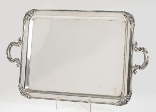 Spanish silver tray with handles, 916 fineness, 20th centur