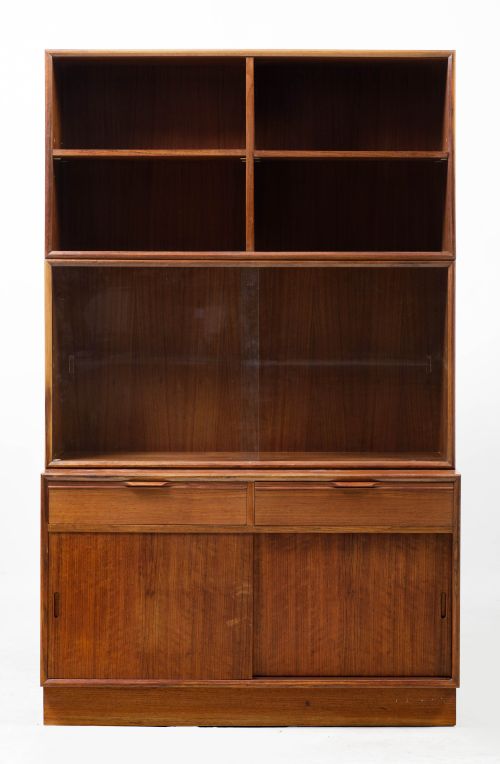 Librería de tres módulos de teca, manufactura de mobilia da