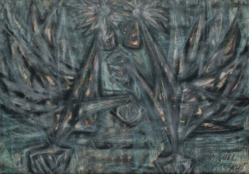 MIGUEL  HERRERO MUNIESA, "Gallos", Técnica mixta sobre papel