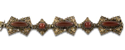 PULSERA ANTIGUA DE PLATA DORADA CON CALCEDONIA