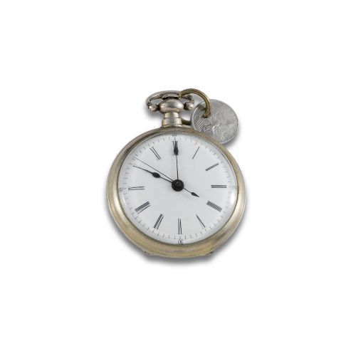 English Lepine Clock, Silver Plated Metal, ca. 1860
