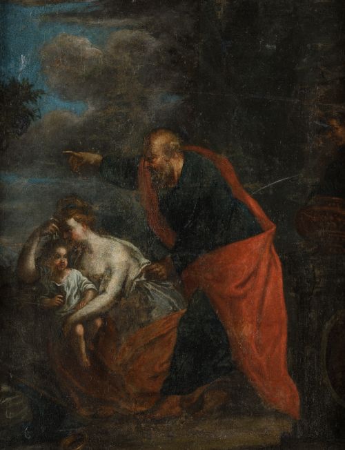  ESCUELA ITALIANA, "Repudio de Agar", Óleo sobre lienzo.