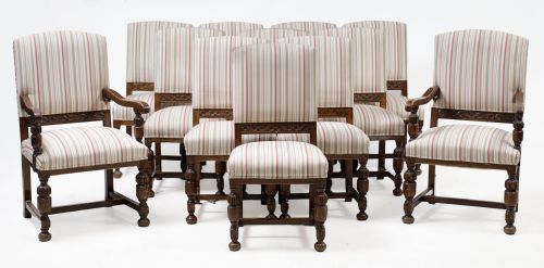 Diez sillas y dos butacas estilo Isabel I de Inglaterra, S.
