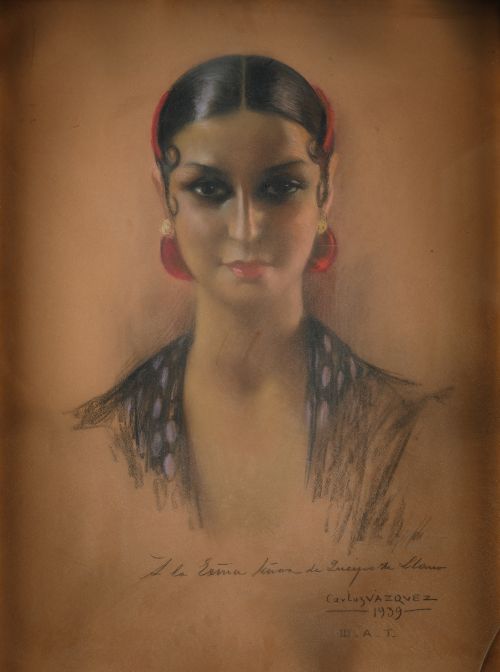 CARLOS VAZQUEZ, "Gitana", 1939, Pastel sobre papel 