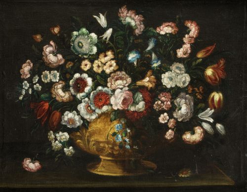 ANÓNIMO, "Pareja de bodegones con flores", Dos óleos sobre 