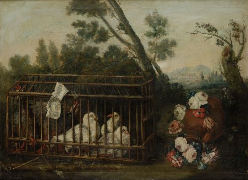 MARIANO NANI, "Naturaleza muerta con paisaje, perdices, pal