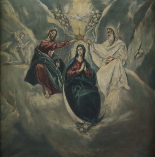 LEOPOLDO MORAN CORRAL, "Coronacion de la Virgen", Óleo sobr