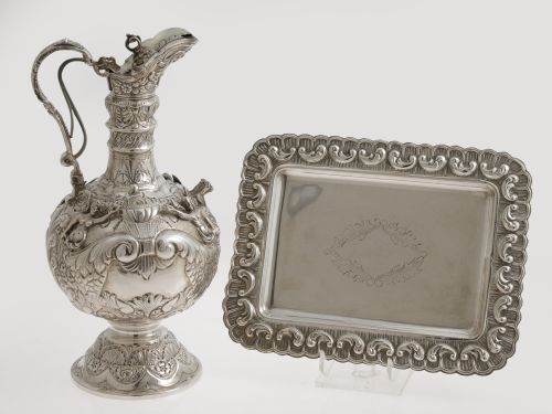 Bandeja rectangular de plata española ley 916, S. XX