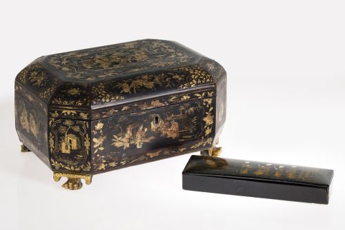 Caja y plumier de laca china, Cantón, S. XIX