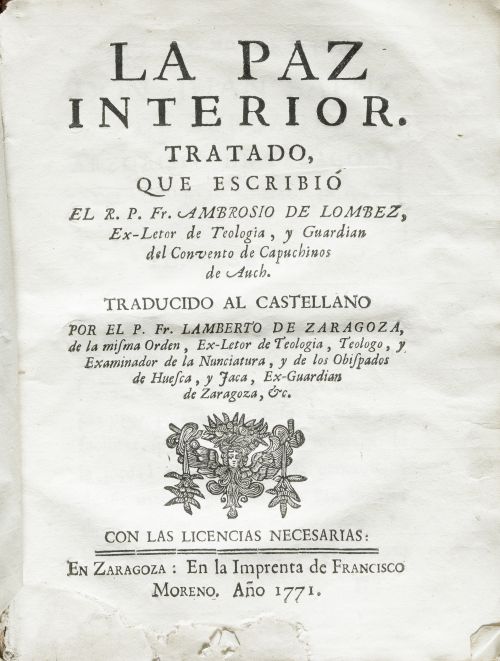 AMBROSIO DE LOMBEZ, "La paz interior ... traducido al caste