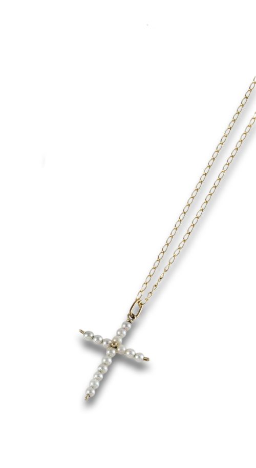 COLLAR  DE ORO CON CRUZ Y PERLAS CULTIVADAS