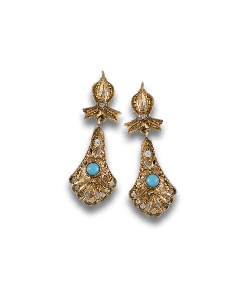 PENDIENTES ANTIGUOS DE ORO CON TURQUESA