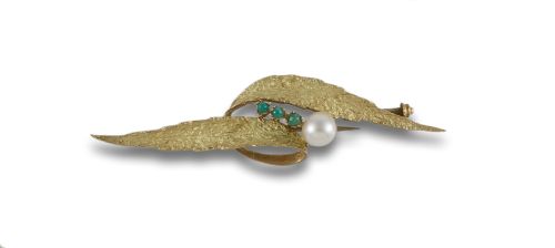 ALFILER DE ORO CON TURQUESAS Y PERLA 