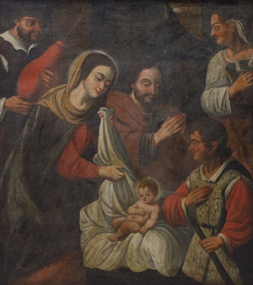ESCUELA ESPAÑOLA, "Adoración de los pastores" , Óleo sobre 