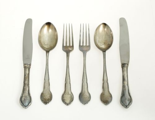 Set de cubiertos "tú y yo" de plata española ley 916, S. XX