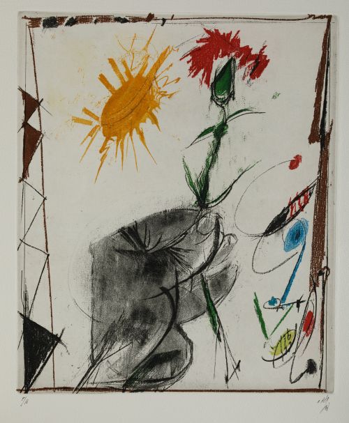 ÁLVARO DELGADO, "Claveles", Aguatinta y punta seca sobre pa