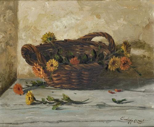 CÁNDIDO ORTÍ FABREGAT, "Cesta de flores", 1969, Óleo sobre 