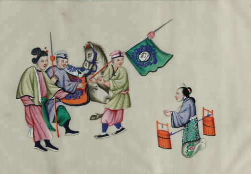 ESCUELA CHINA , Álbum de papeles de arroz representando dif