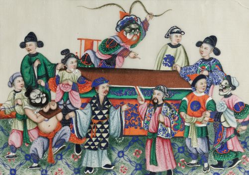 ESCUELA CHINA , Álbum de papeles de arroz representando dif