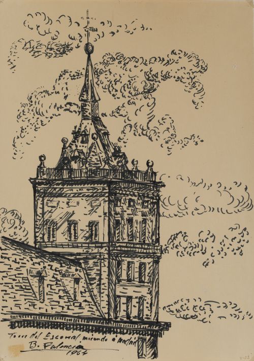 BENJAMÍN PALENCIA, "Torre del Escorial", 1964, Tintas sobre